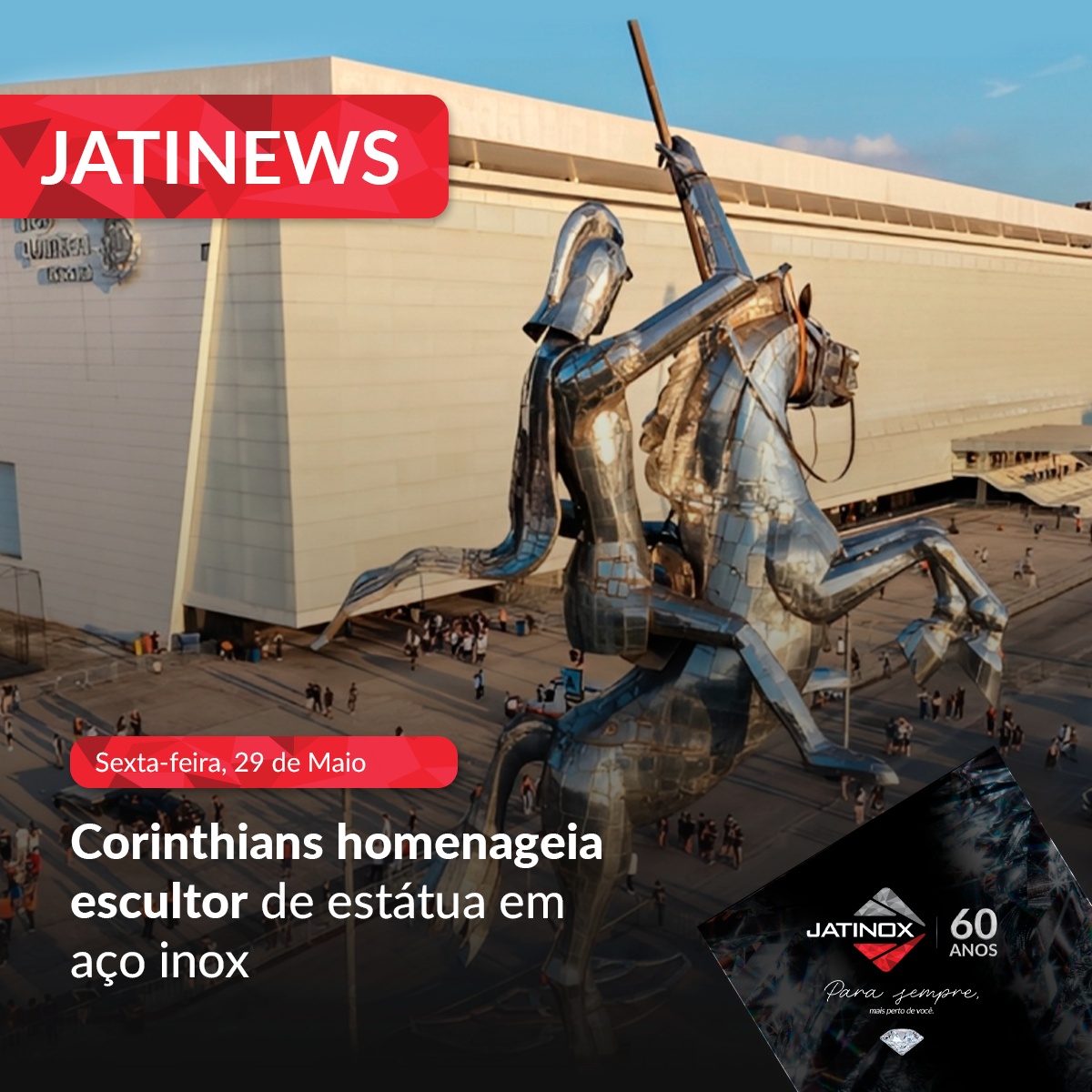 Corinthians homenageia escultor de estátua em aço inox 