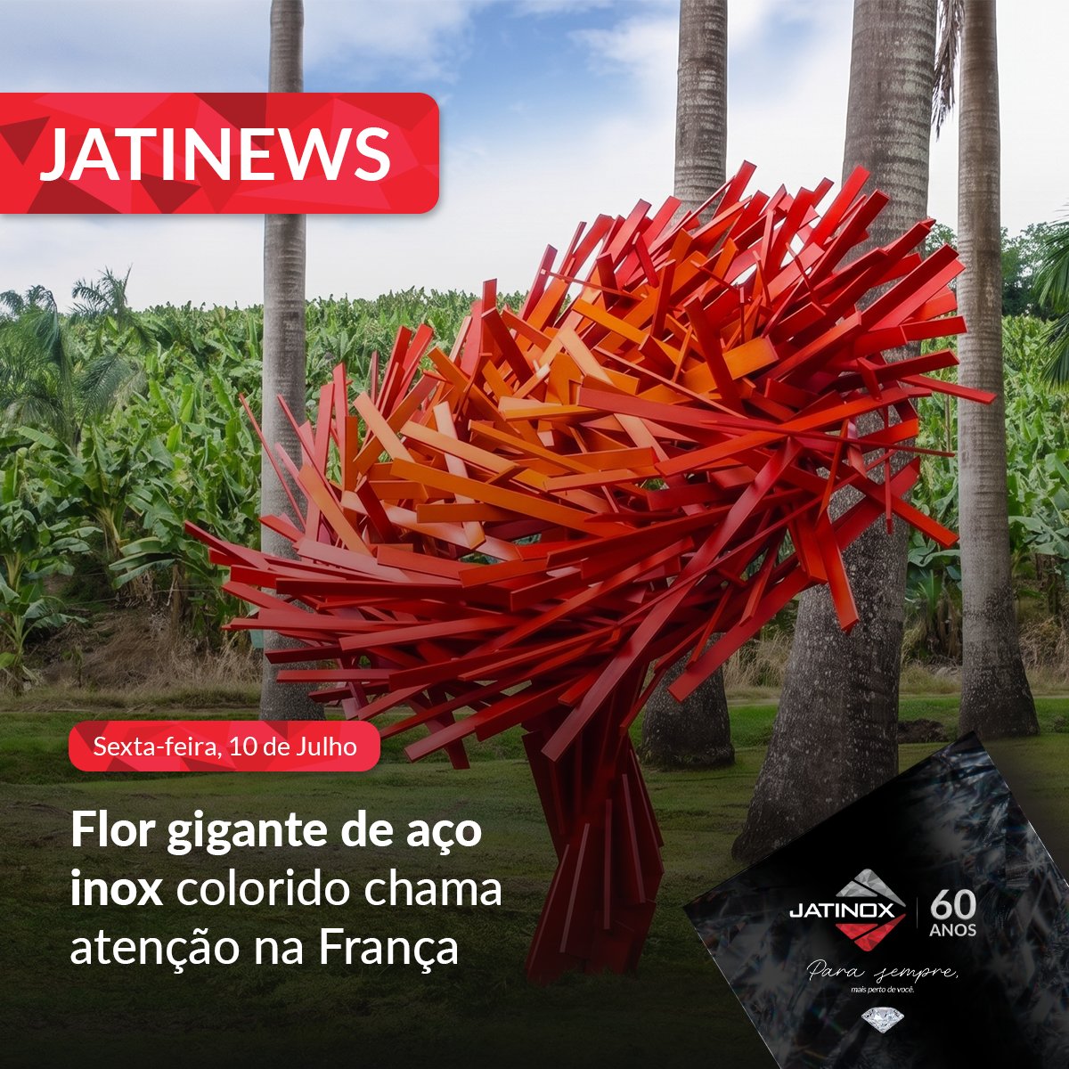 Flor gigante de aço inox colorido chama atenção na França 